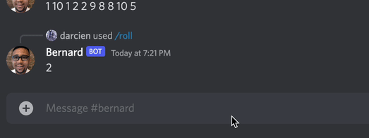 gif showing the built random number picker in Discord