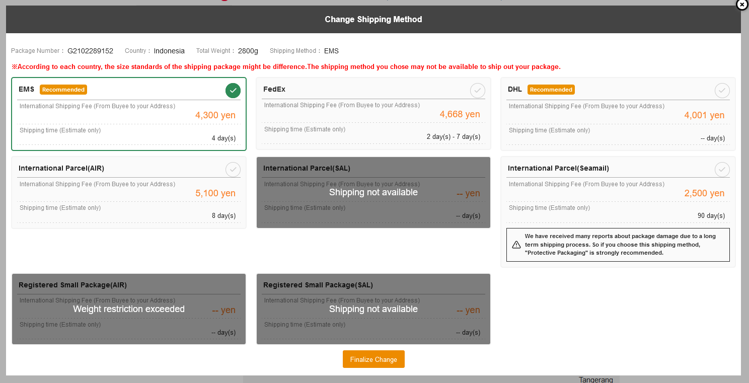 Buyee shipping methods