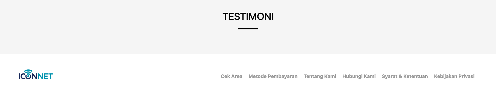 Screenshot of Iconnet landing page showing empty testimony section taken on 2023-04-26.