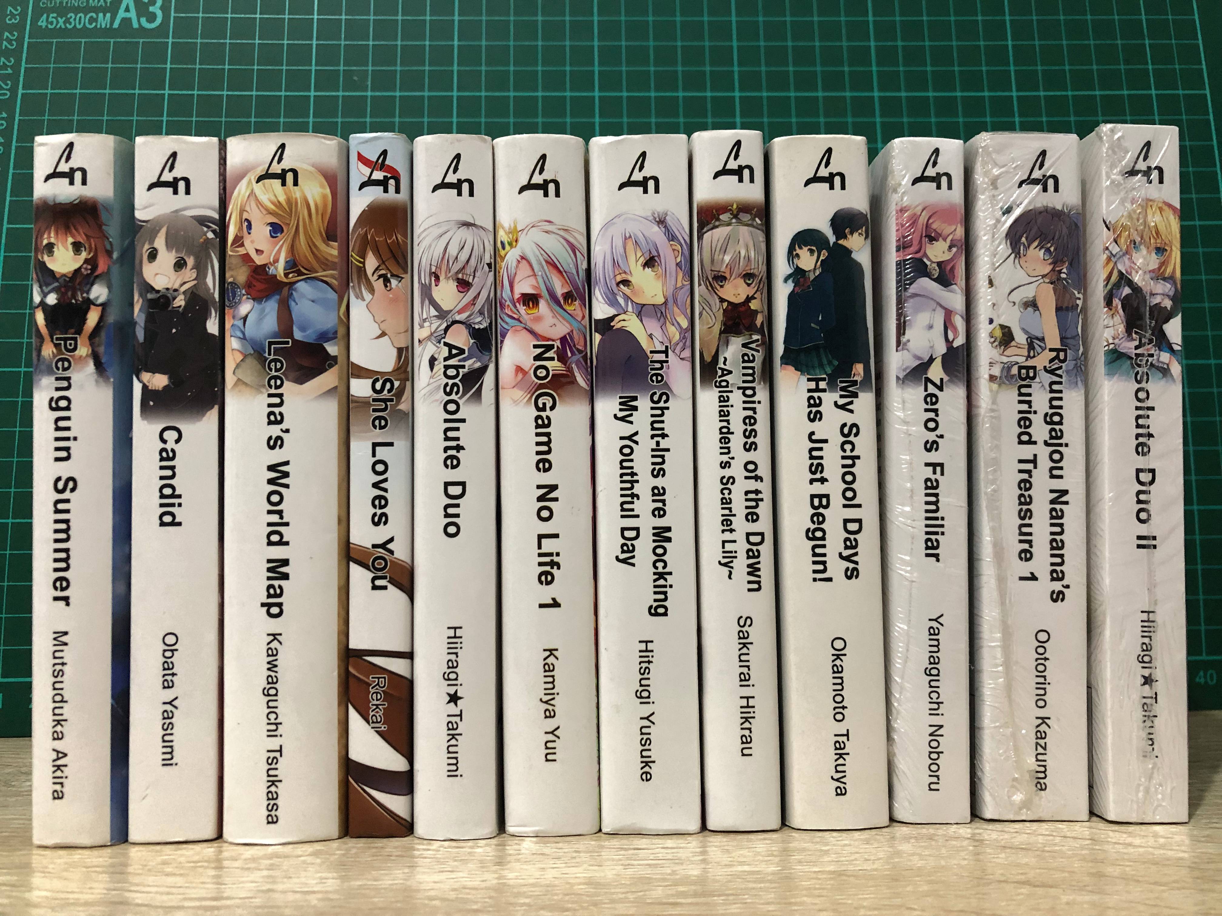Every LN published by Shiromedia. Ordered by publish date from left (oldest) to right (newest).